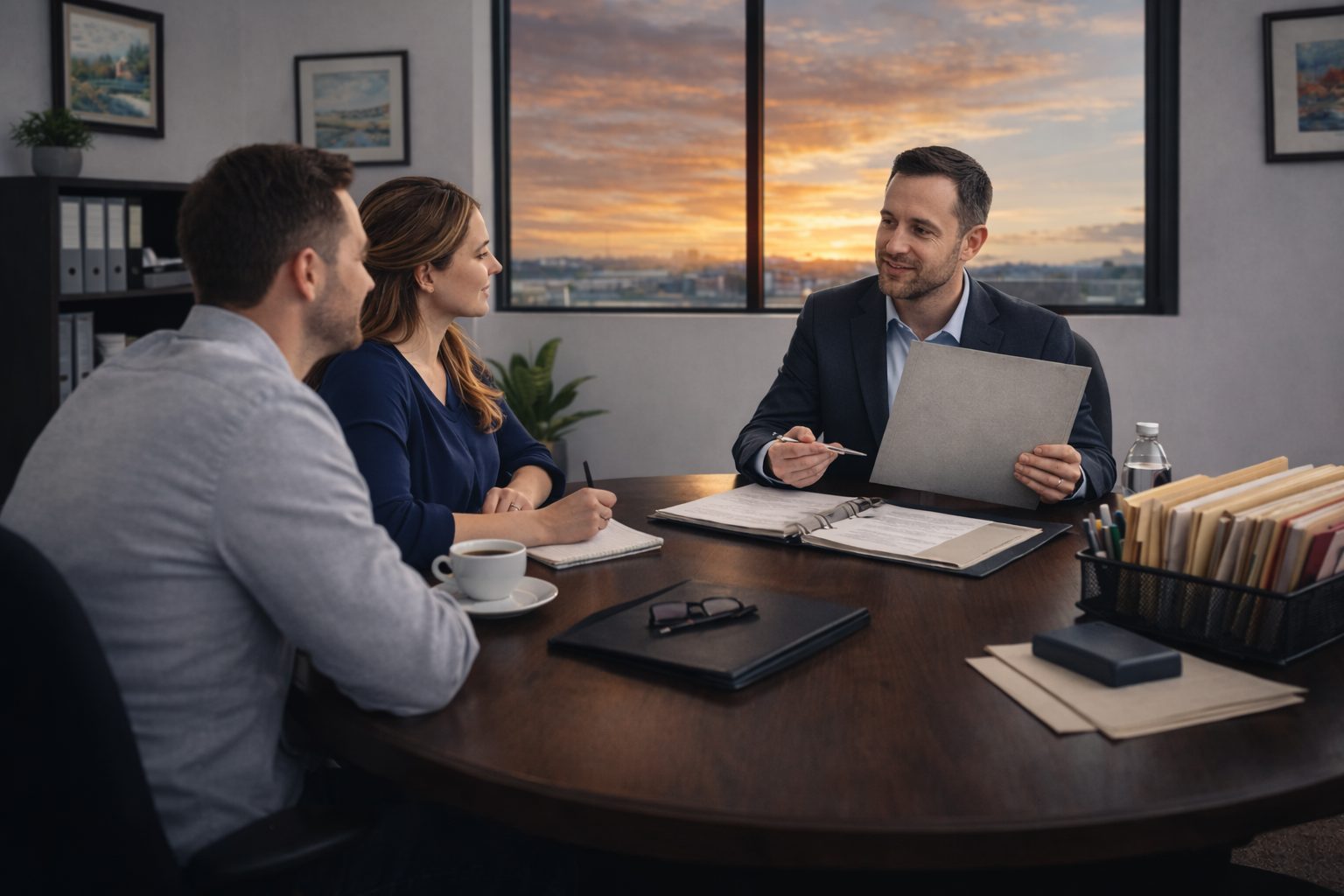 Ontario small business owners meeting with a lawyer to review corporate records and governance compliance